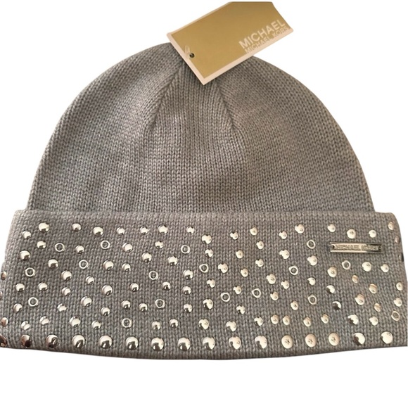 Michael Michael Kors NWT Silver Beaded Beanie Winter Hat - Picture 1 of 5